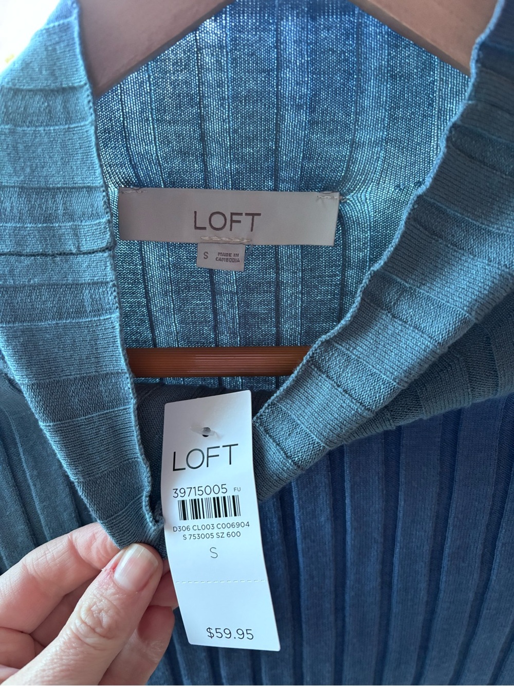 LOFT Teal Ribbed Mock Neck Sweater - Picture 3 of 3